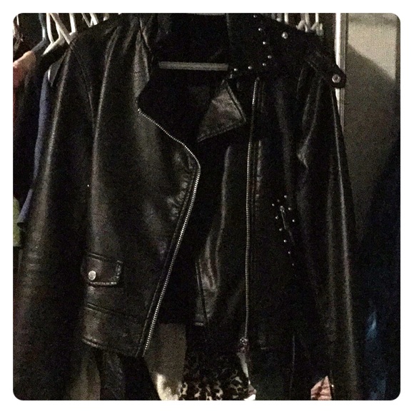 collection new york Jackets & Blazers - Faux leather jacket with studs and belt